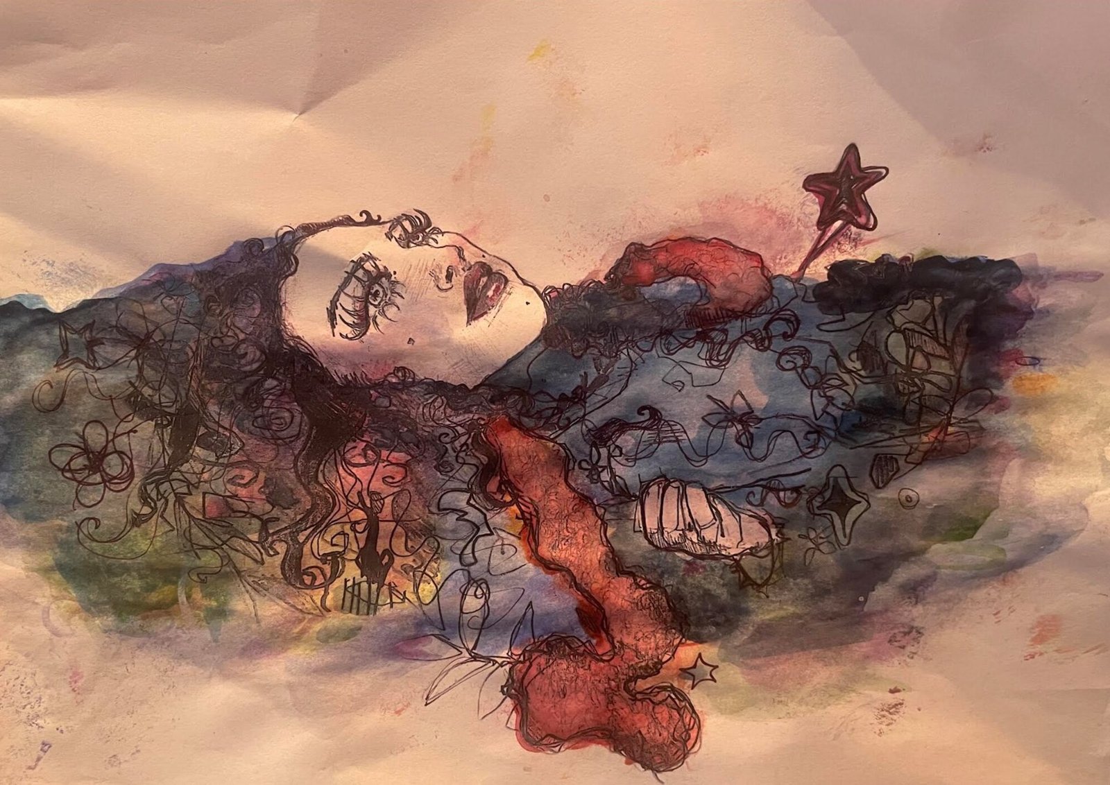 Annabelle Sharp, Something Like Ophelia, 2026. Pencil and watercolor on paper.