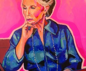 Annabelle Sharp, Portrait of Catharine A. MacKinnon, 2026. Acrylic on board.